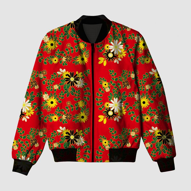 Red-yellO Floral  Bomber Jacket