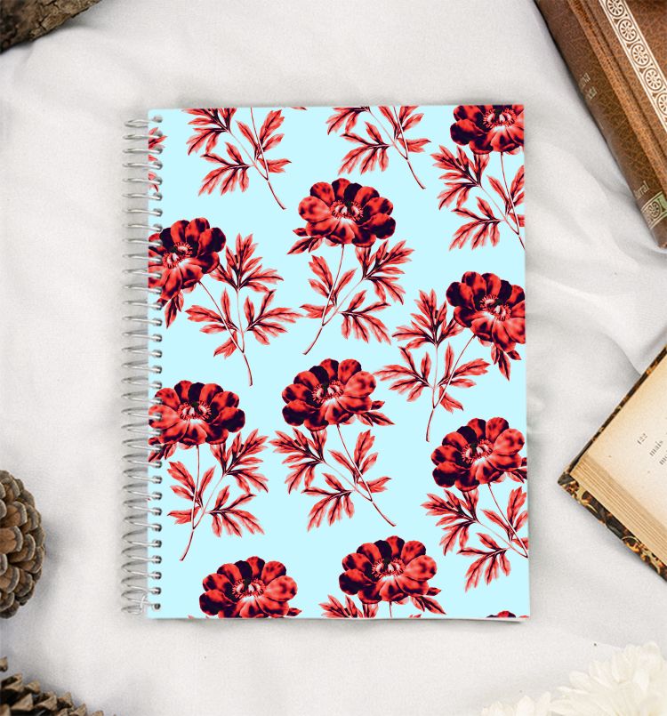 Vintage red sky blue flower pattern  A5 Notebook