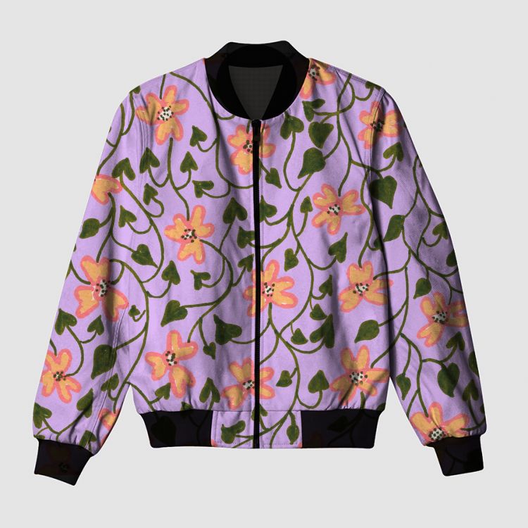 Purple Aesthetic florals Bomber Jacket