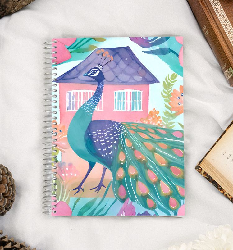 Peacock in the garden A5 Notebook