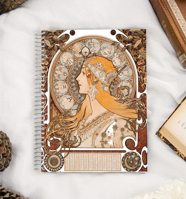 Zodiaque or La Plume by Alphonse Maria Mucha A5 Notebook