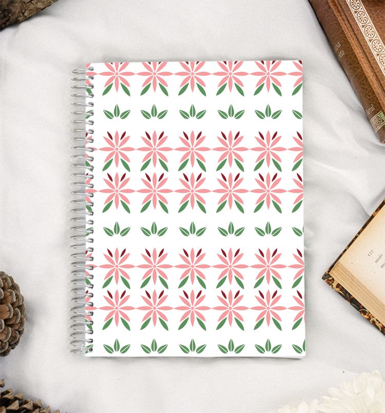 pink flowers and leaves seamless print A5 Notebook