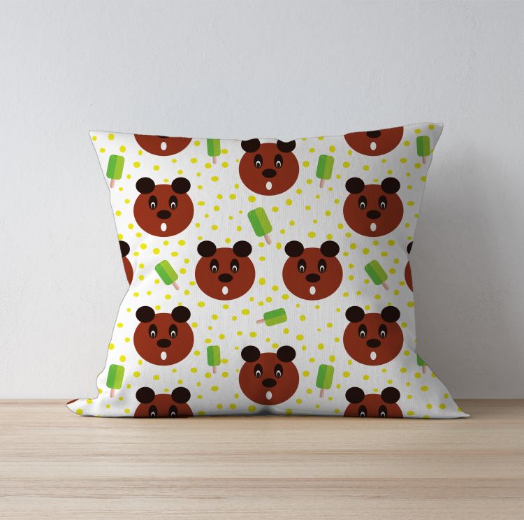 Brown bear with ice-cream Cushion Cover