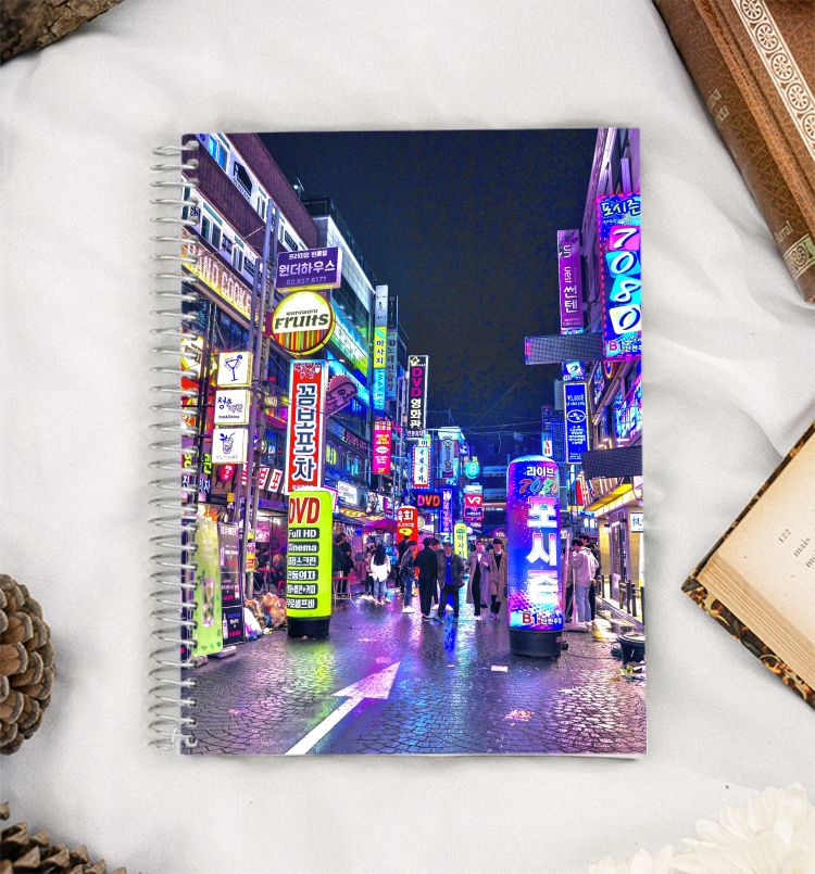 Korean streets- cyberpunk edit  A5 Notebook