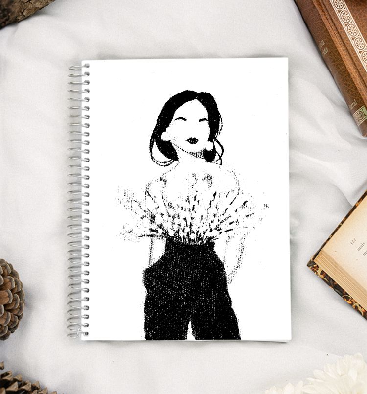Black & white flower girl A5 Notebook