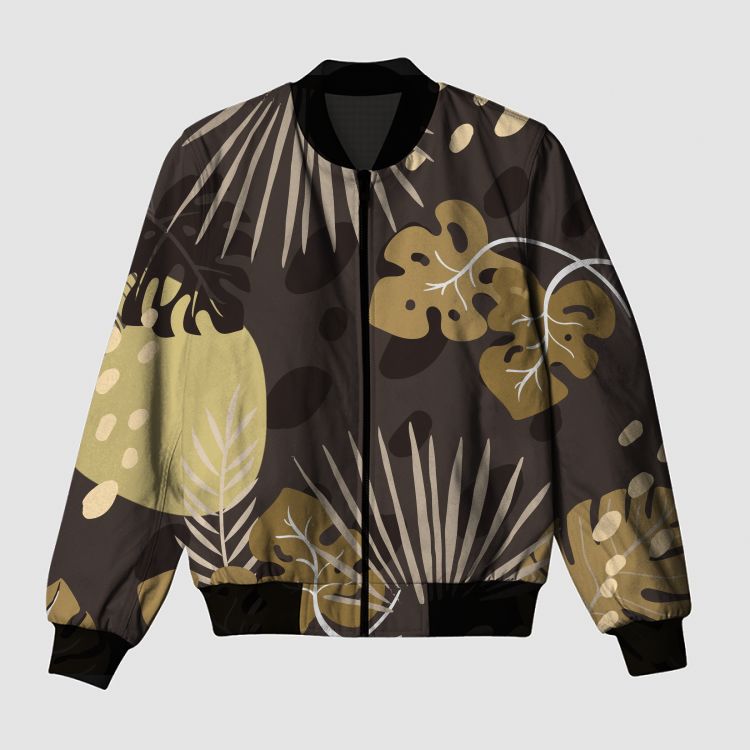 Brown Vintage Tropical leaves Bomber Jacket