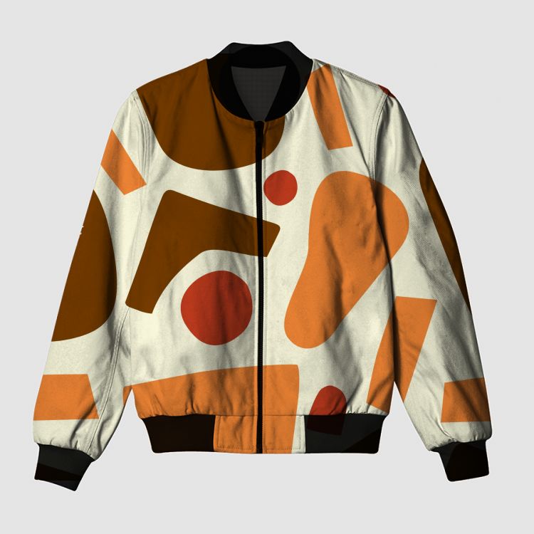 Red Brown Abstract Shapes Bomber Jacket