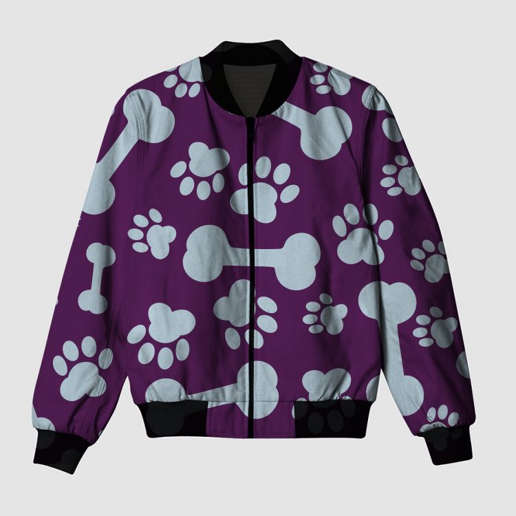 Purple Paw Pattern Bomber Jacket