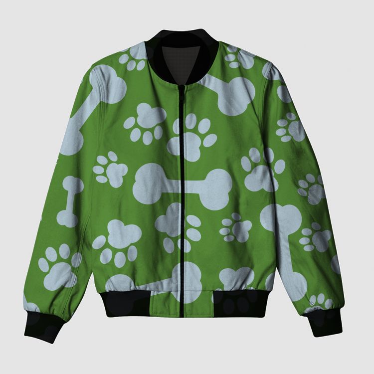 Green Paw Pattern Bomber Jacket