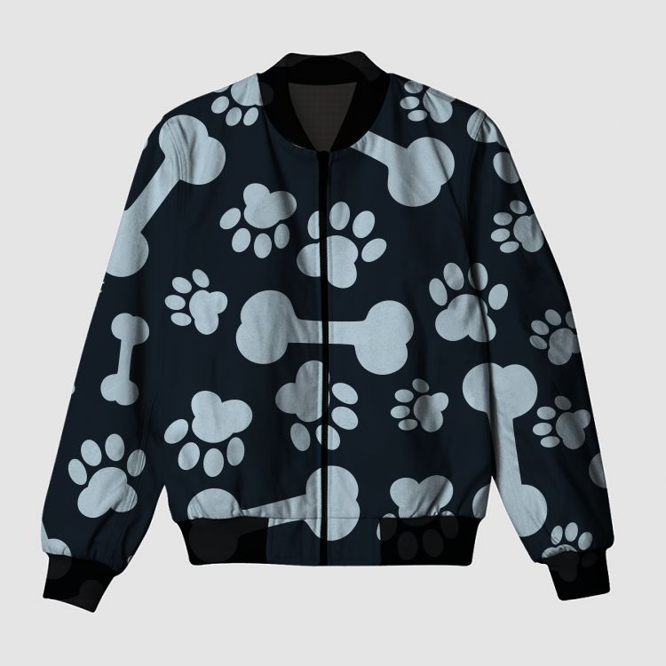 Black Paw Pattern Bomber Jacket