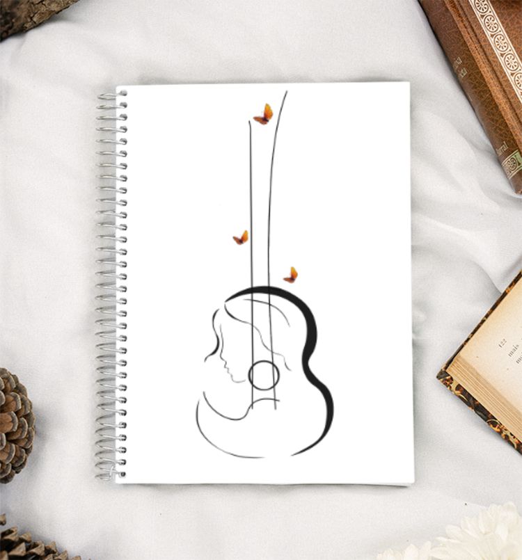 Silhouette Guitar Girl A5 Notebook