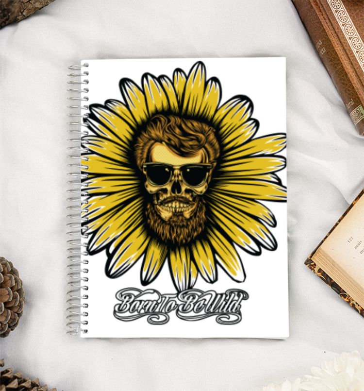 Sunflower Skull Born To Be Wild A5 Notebook