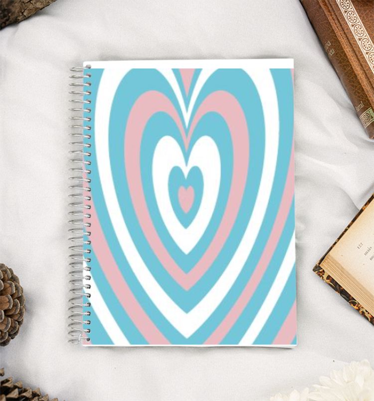 trans pride flag heart A5 Notebook