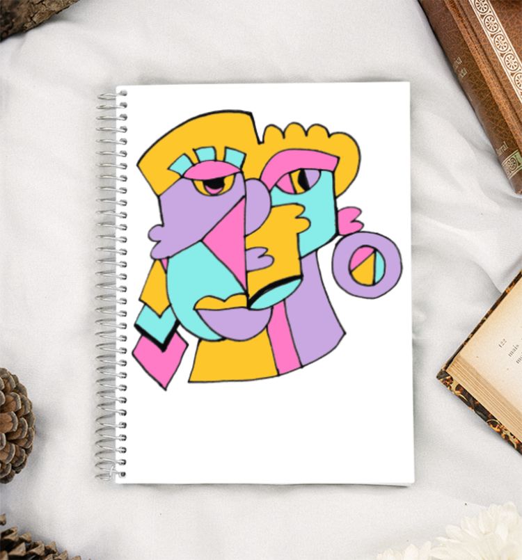 Pop Doodled Abstract faces  A5 Notebook