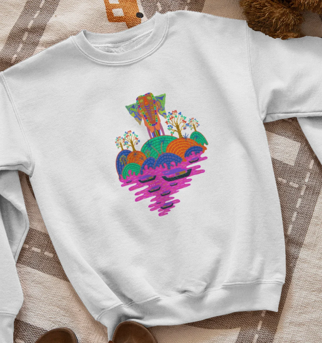 Kerala Elephant Trippy Mountains & Boat in the Ocean Sweatshirt