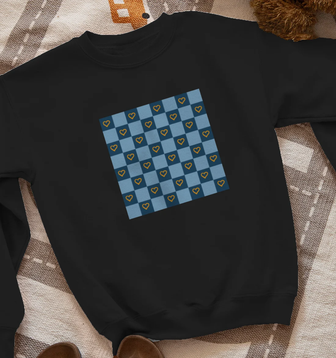 Blue Checkered Hearts Sweatshirt