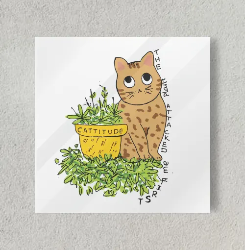 Cat attacks plant 8" x 8" Acrylic Poster