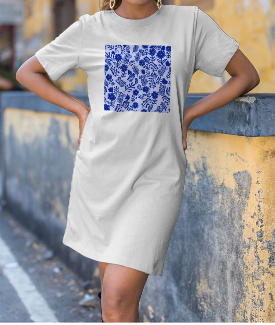 Blue theme seamless pattern T-Shirt Dress
