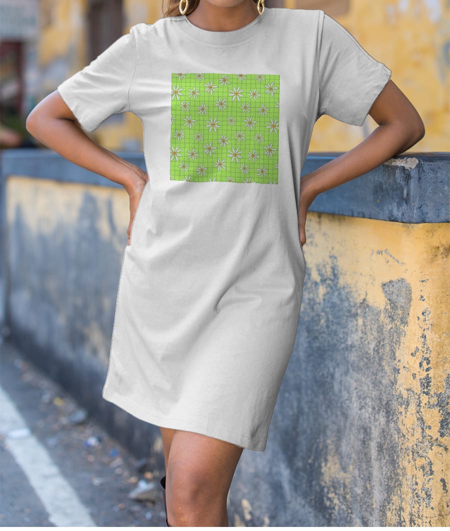 Floral grid print pattern T-Shirt Dress