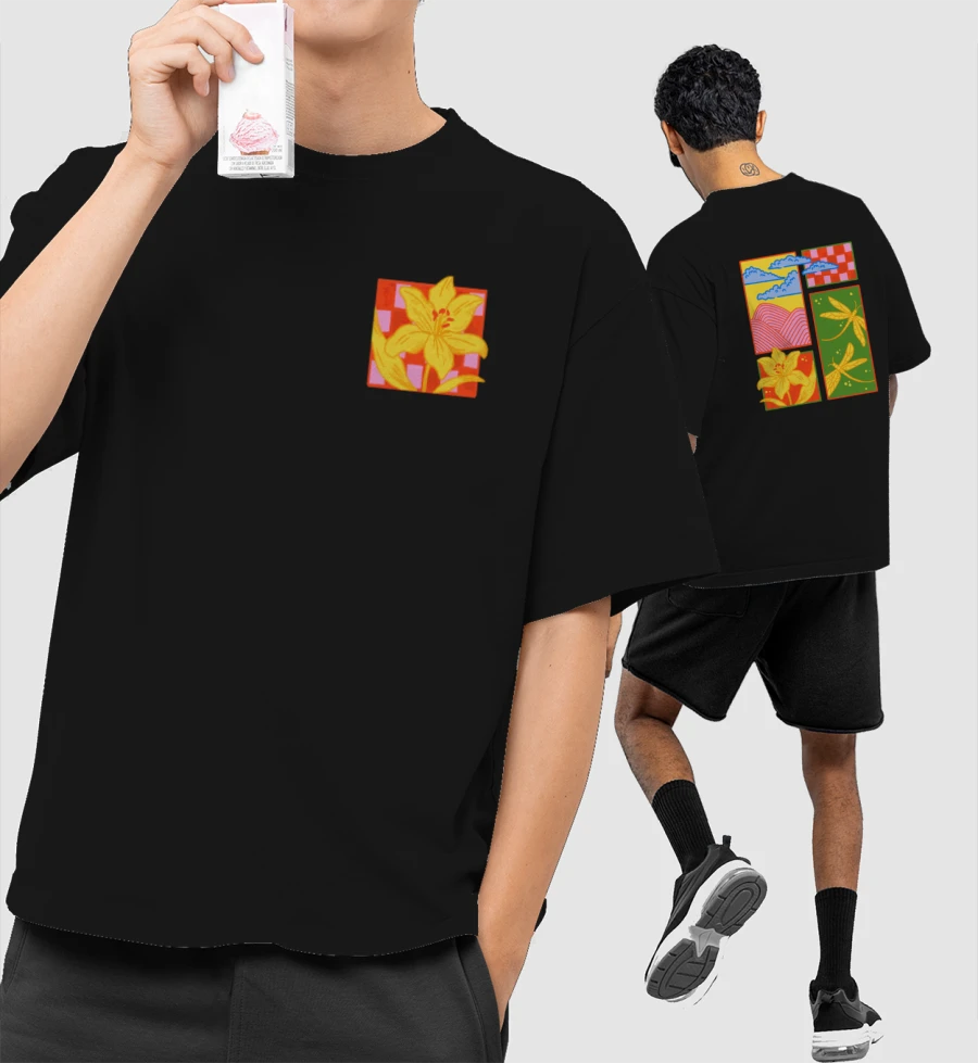 Floral pop art  Oversized T-Shirt (Front & Back Print)