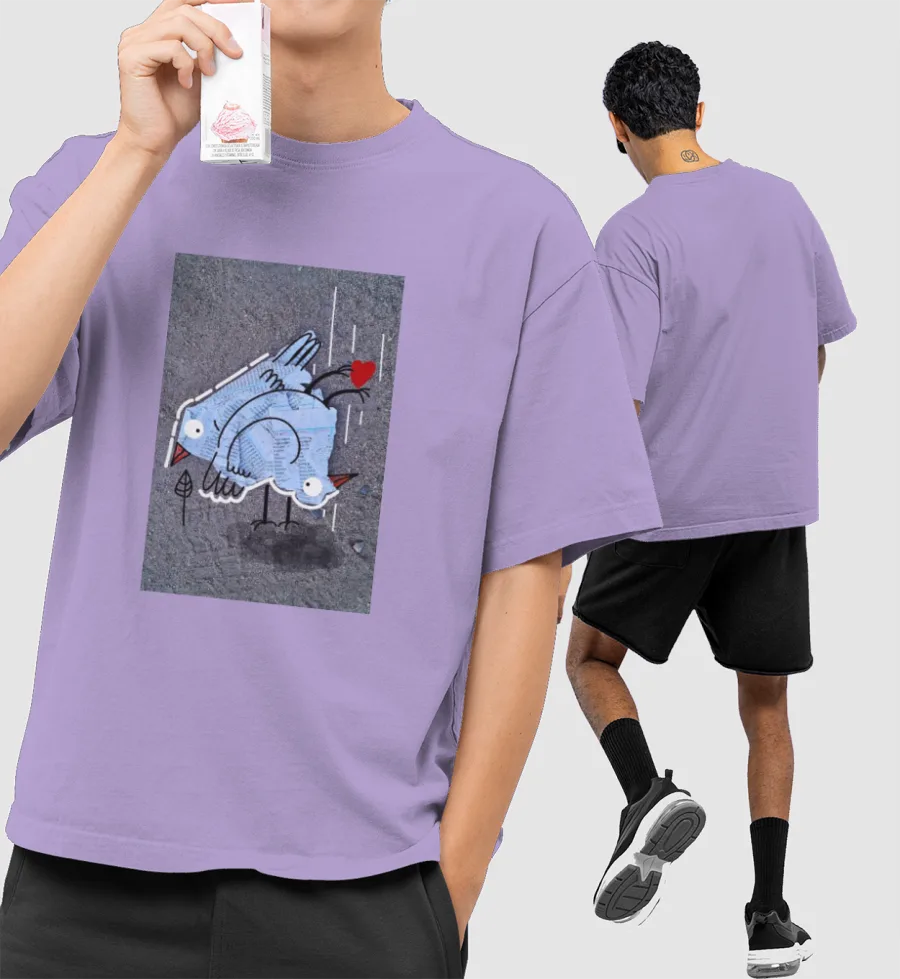 Love Birds Front-Printed Oversized T-Shirt
