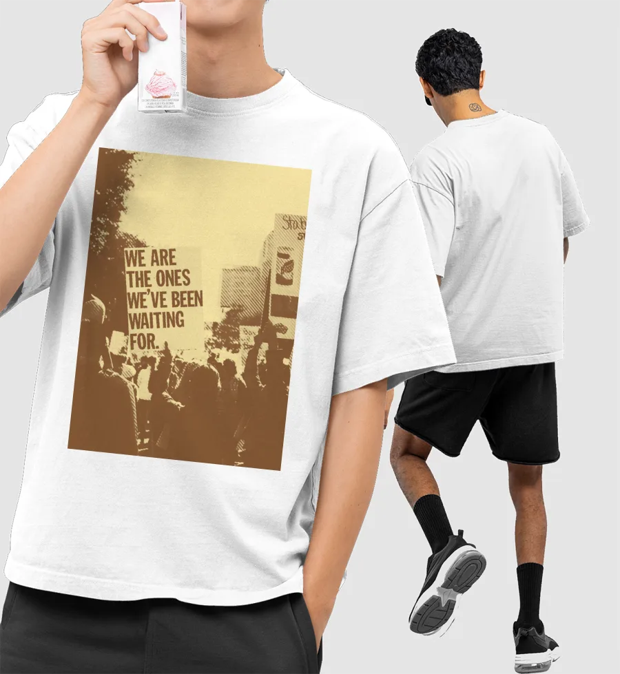 we are the revolution Front-Printed Oversized T-Shirt