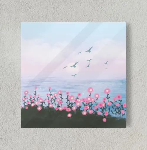 Landscape Flowers Illustrator 8" x 8" Acrylic Poster