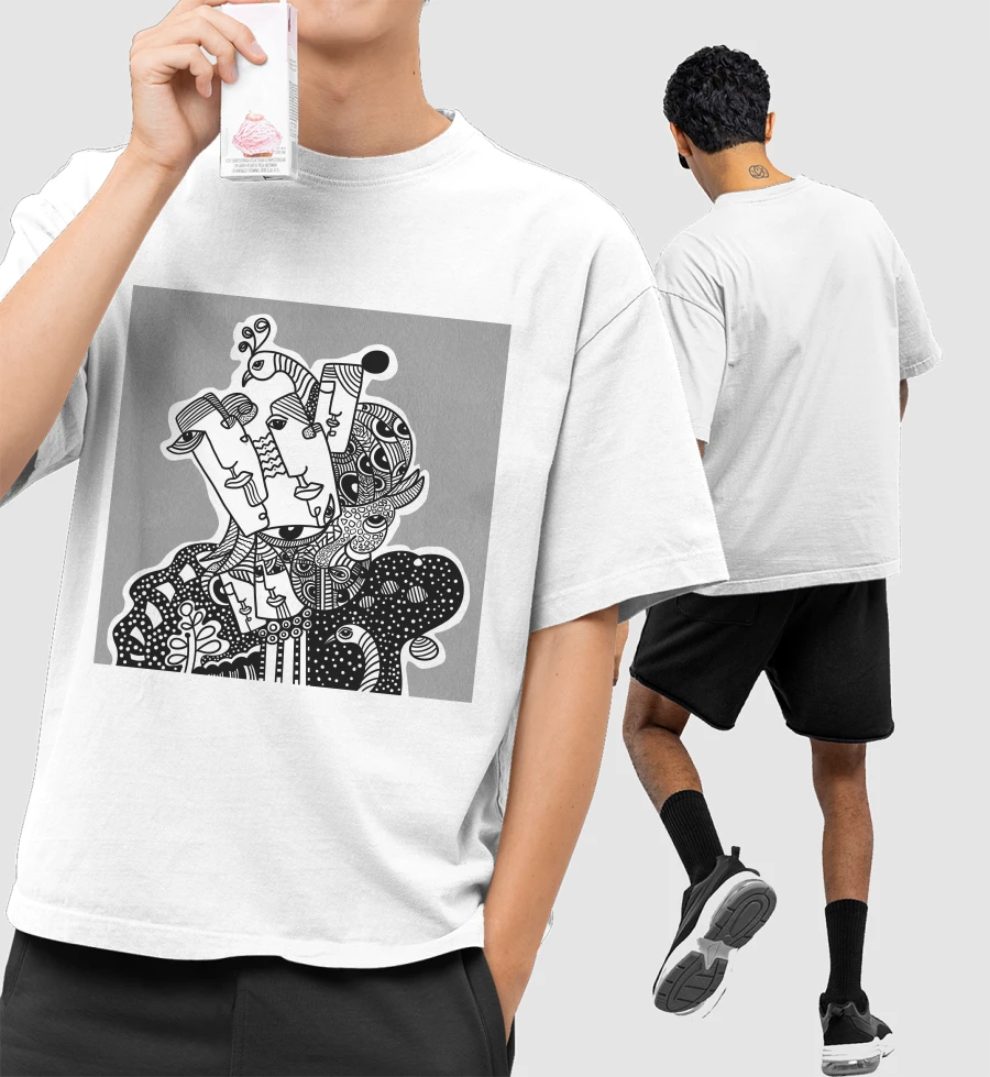 Bird Man Front-Printed Oversized T-Shirt