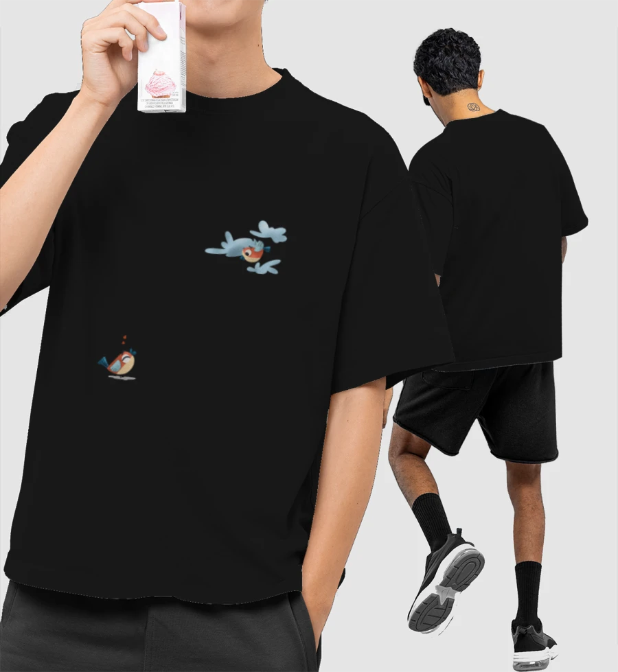     Birds in Love Front-Printed Oversized T-Shirt