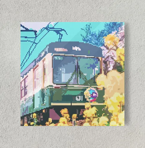 Flowers and a Train 8" x 8" Acrylic Poster