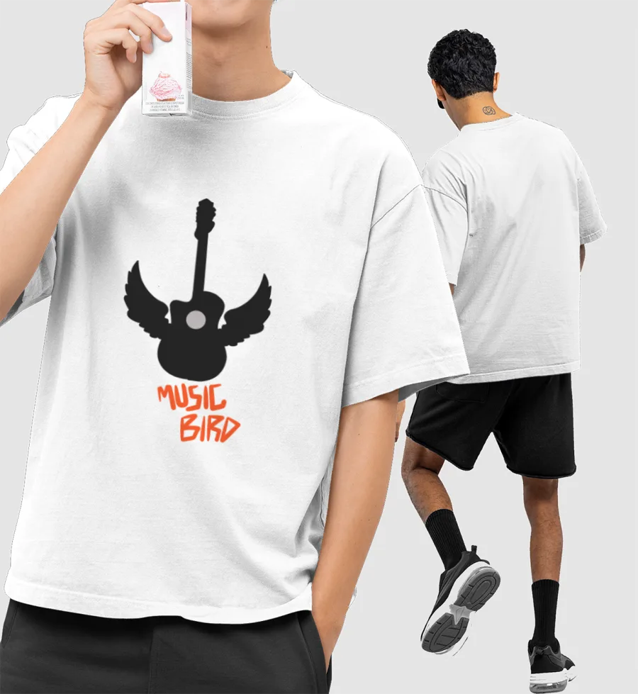 Music Bird Front-Printed Oversized T-Shirt