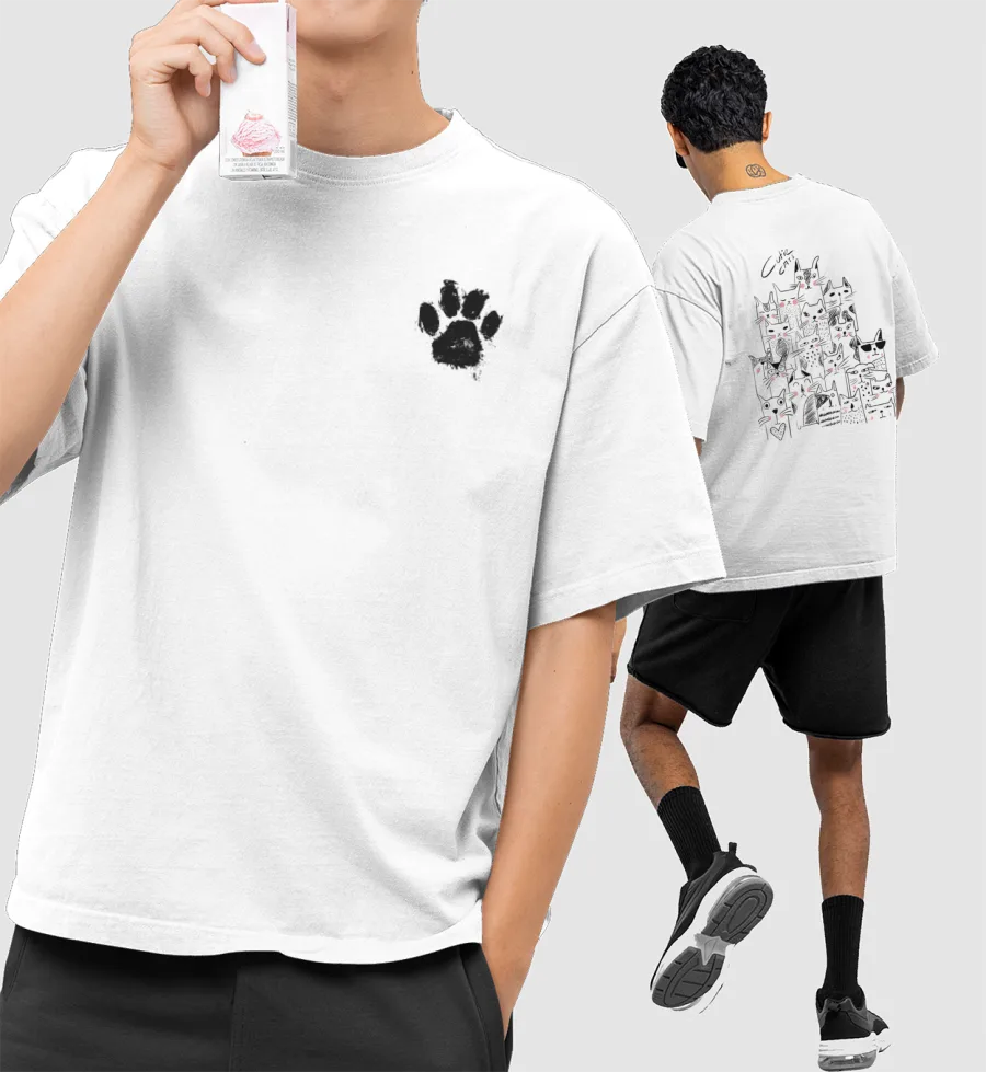CAT ILLUSTRATION Oversized T-Shirt (Front & Back Print)