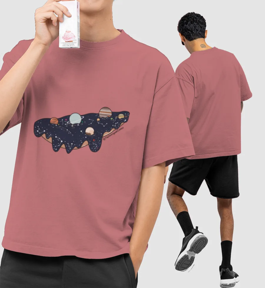 Space Pizza Front-Printed Oversized T-Shirt