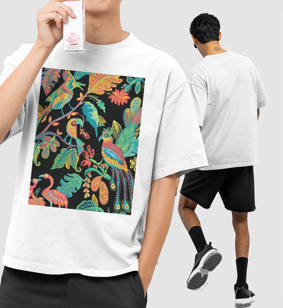 Birds of Paradise  Front-Printed Oversized T-Shirt