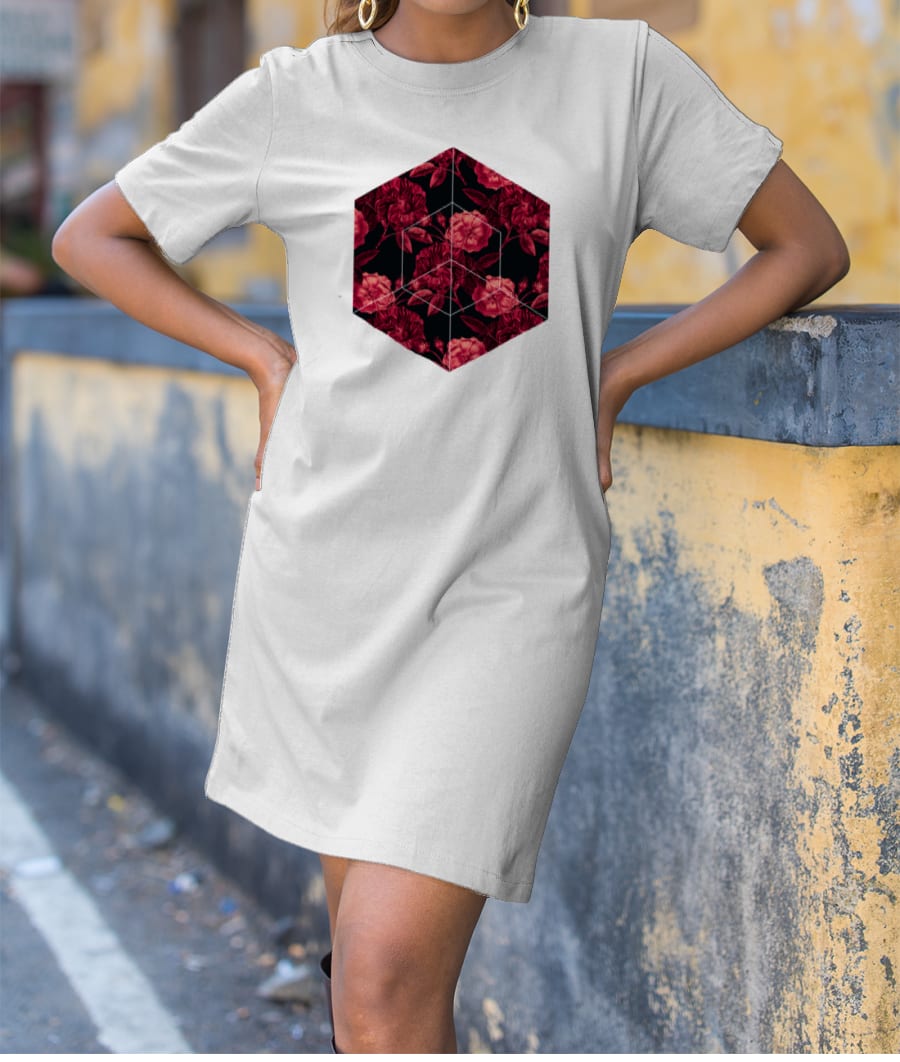 Vintage dark red flower pattern  T-Shirt Dress