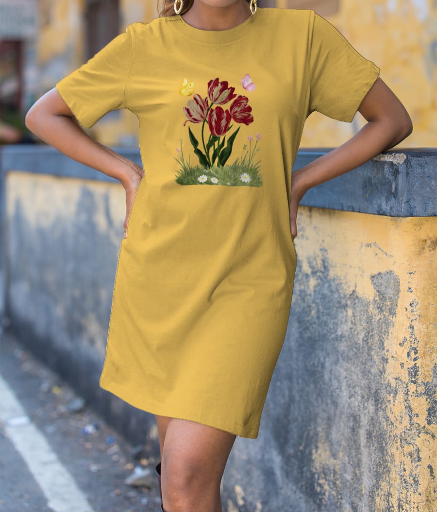 Floral Aesthetic Design T-Shirt Dress