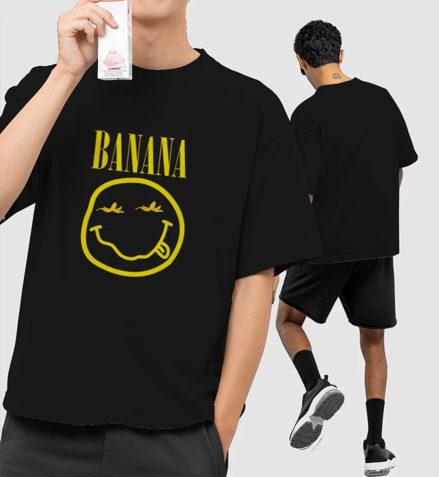 Banana Nirvana Band Music Front-Printed Oversized T-Shirt