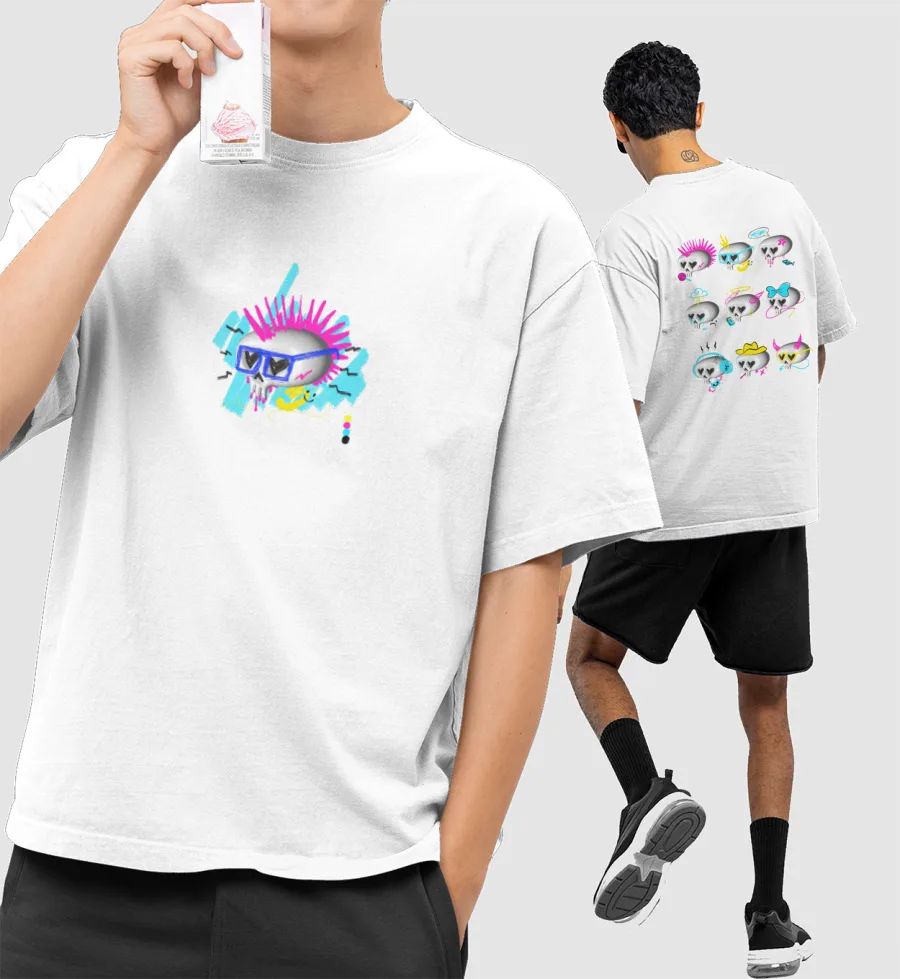 pop skull Oversized T-Shirt (Front & Back Print)