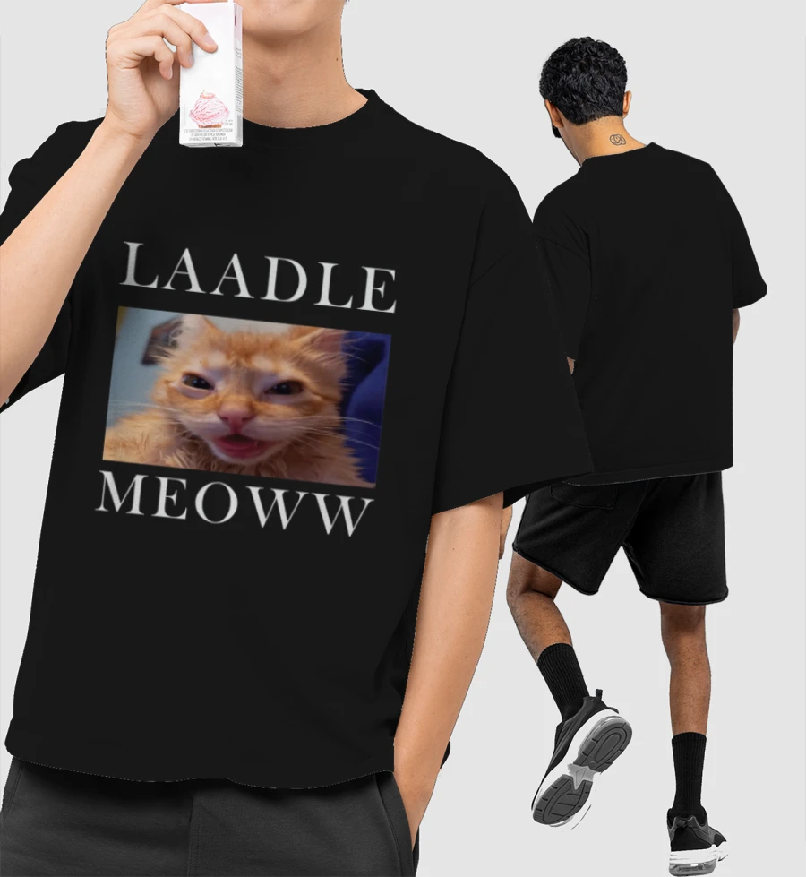 LAADLE MEOWWW Front-Printed Oversized T-Shirt