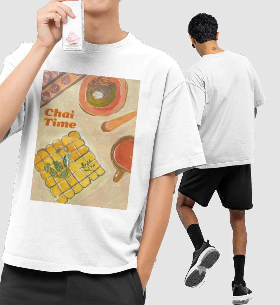 Chai Time Front-Printed Oversized T-Shirt