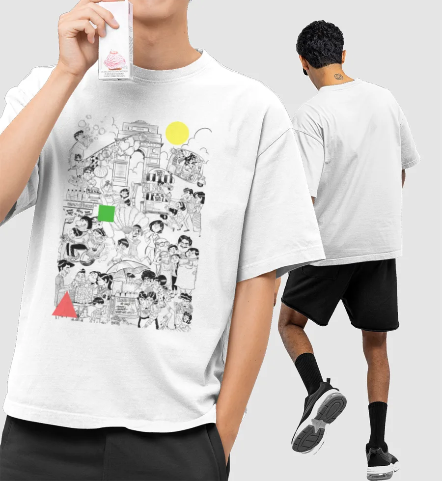 india gate Front-Printed Oversized T-Shirt
