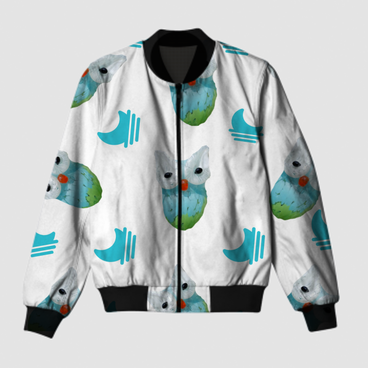 The owl pattern in sky-blue  Bomber Jacket