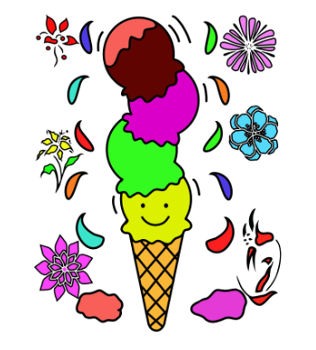 Kawaii Ice Cream Cone Four Flavor Illustration A3 Poster