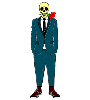 Skull Wearing Suit And A Rose In His Mouth A3 Poster