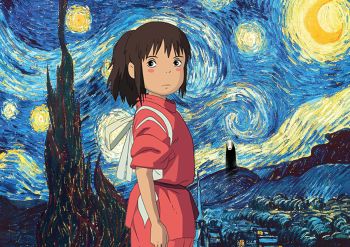 Spirited Away on a Starry Night A3 Poster