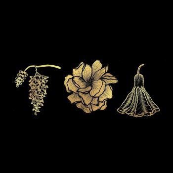 Golden glittery flowers A3 Poster