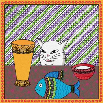 Smudge cat meme Madhubani A3 Poster