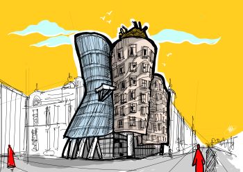 DANCING HOUSE ILLUSTRATION  A3 Poster