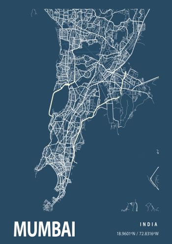 Mumbai Blue Print City Map A3 Poster