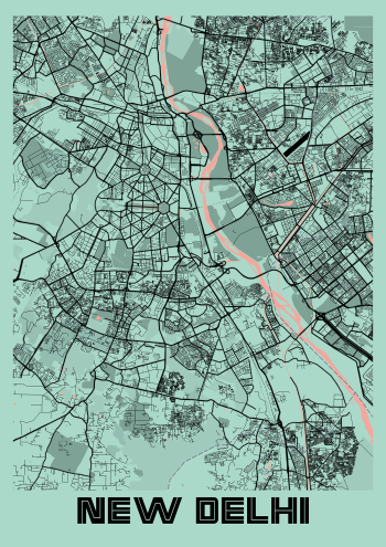 New Delhi Sage Green Map A3 Poster